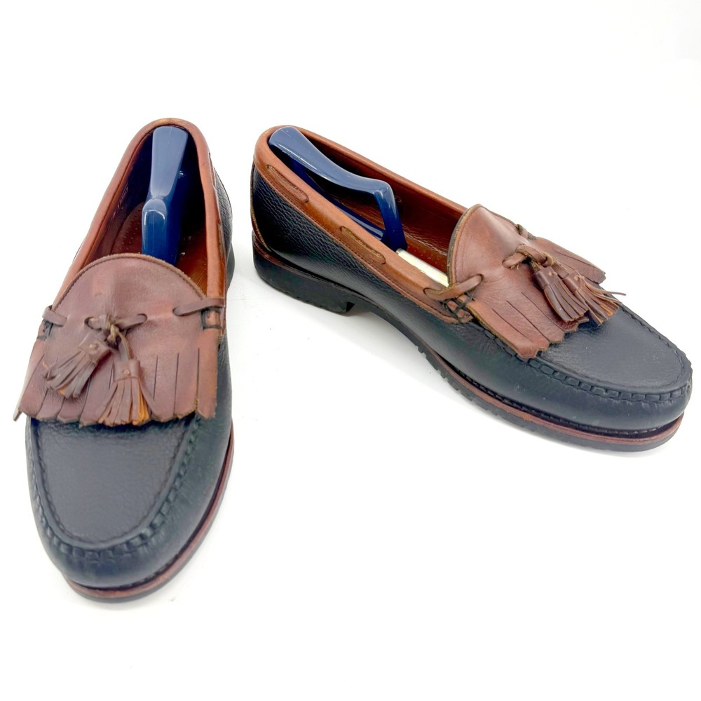 Allen Edmonds Nashua Loafers Mens 11 D Black Brown Kiltie Tassel Leather Preppy - Picture 2 of 10